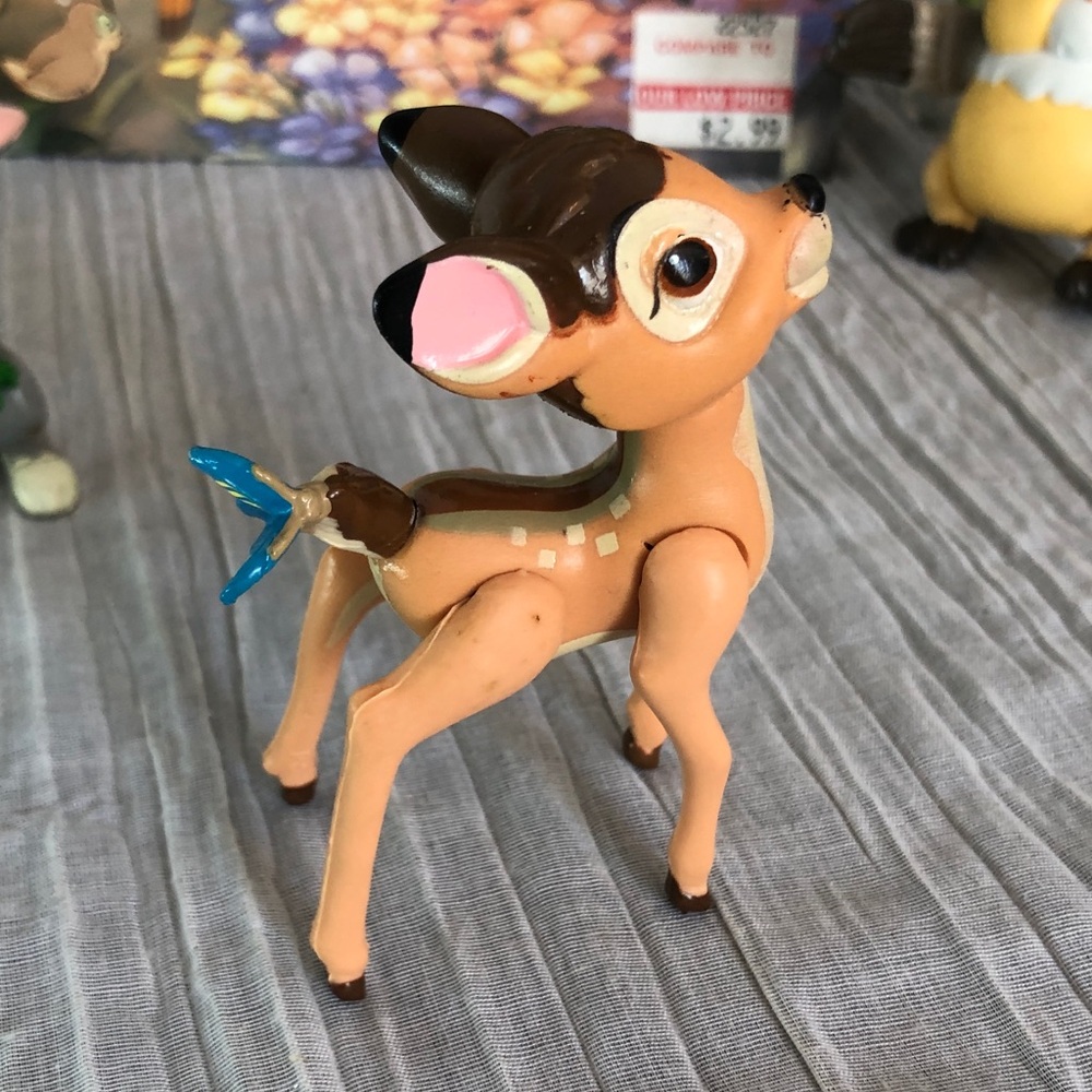 DISNEY Bambi lot of 4 plastic action toys Bambi Flower Thumper Owl & story book - Picture 2 of 13